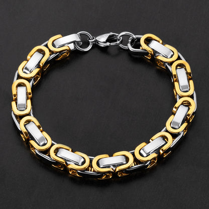 Men's Byzantine Chain Gold Two Tone Steel Bracelet