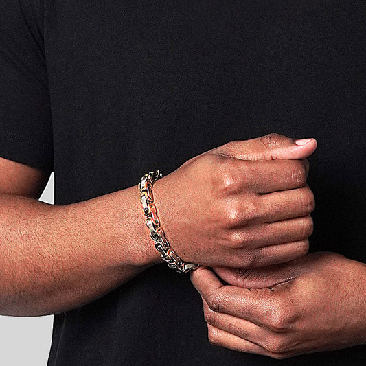 Men's Byzantine Chain Gold Two Tone Steel Bracelet