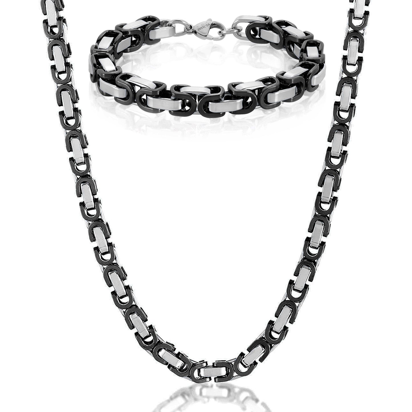 Men's Byzantine Chain Black Two Tone Bracelet and Necklace Set