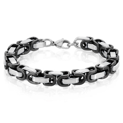 Men's Byzantine Chain Black Two Tone Steel Bracelet