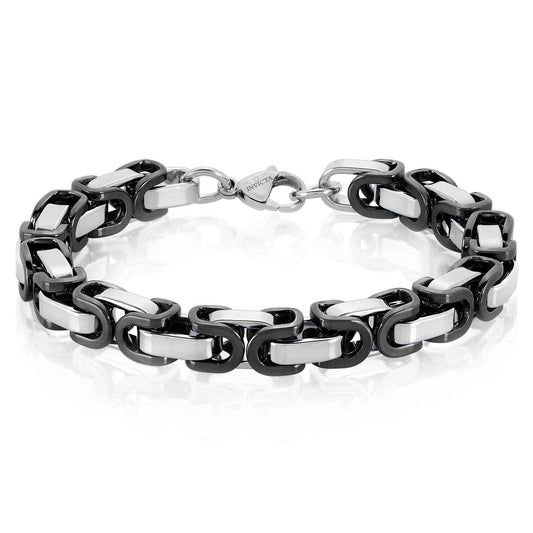 Men's Byzantine Chain Black Two Tone Steel Bracelet
