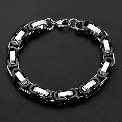 Men's Byzantine Chain Black Two Tone Steel Bracelet