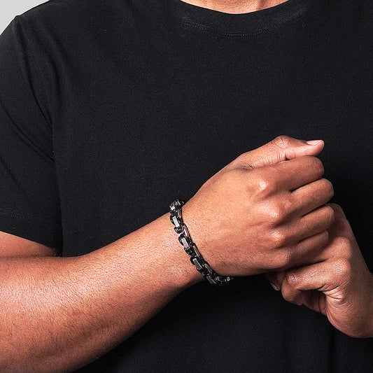 Men's Byzantine Chain Black Two Tone Steel Bracelet
