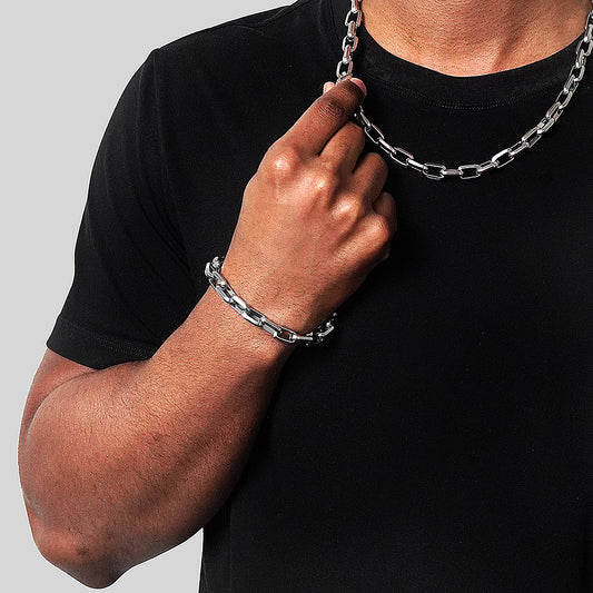 Men's Beveled Edge Large Nautical Oval Link Chain Bracelet