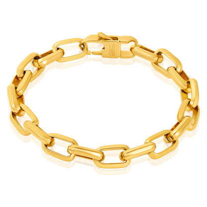 Invicta Jewelry Men's Beveled Edge Large Nautical Oval Gold Link Chain Bracelet