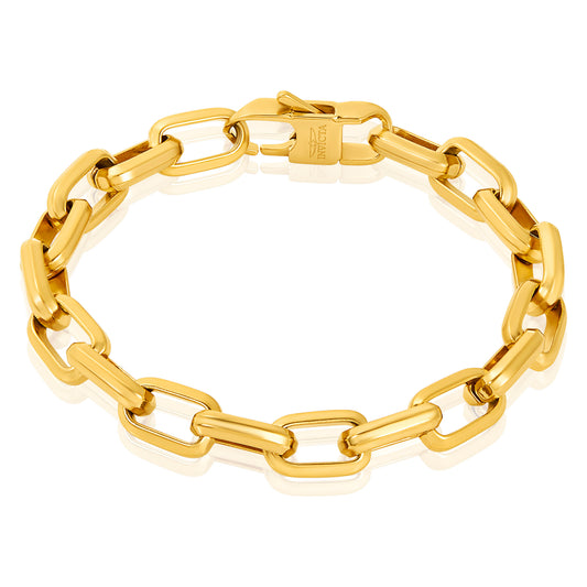 Invicta Jewelry Men's Beveled Edge Large Nautical Oval Gold Link Chain Bracelet