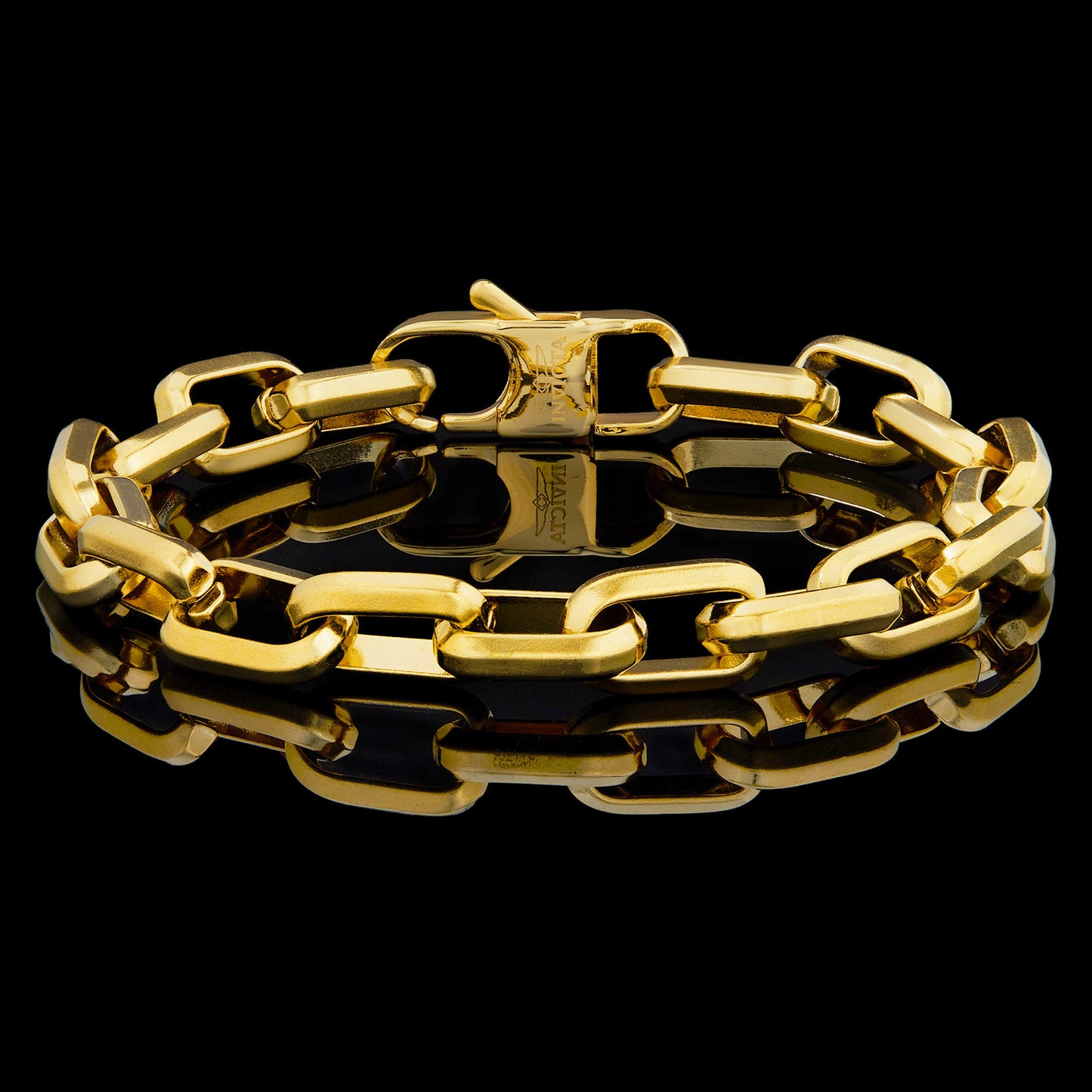 Invicta Jewelry Men's Beveled Edge Large Nautical Oval Gold Link Chain Bracelet