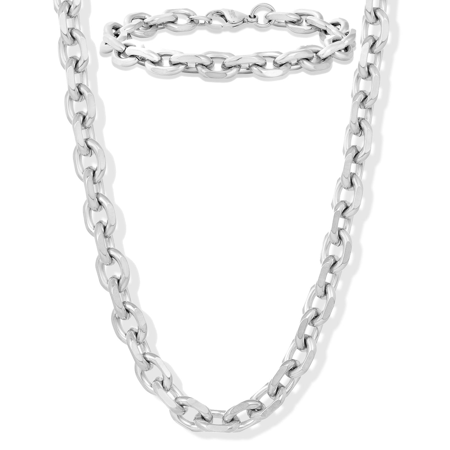 Invicta Jewelry Men's Knife Edge Oval Link Chain Bracelet and Necklace Set