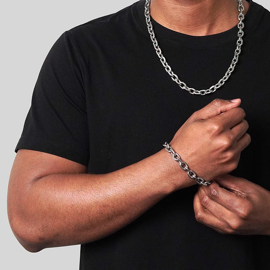 Men's Knife Edge Oval Link Chain Bracelet
