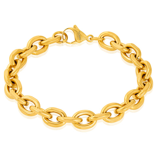 Invicta Jewelry Men's Knife Edge Oval Gold Link Chain Bracelet