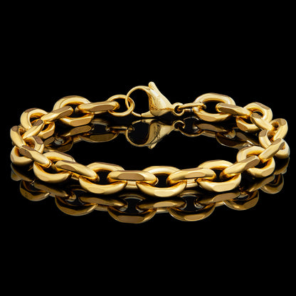 Men's Knife Edge Oval Gold Link Chain Bracelet