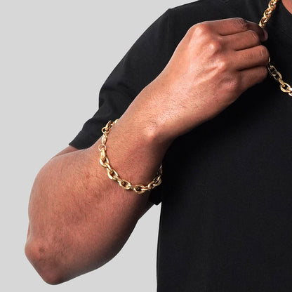 Men's Knife Edge Oval Gold Link Chain Bracelet