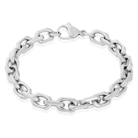 Men's Beveled Edge Rectangular Link Chain Bracelet