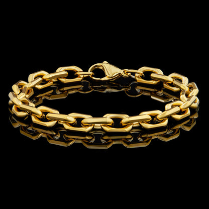 Men's Beveled Edge Rectangular Link Gold Chain Bracelet