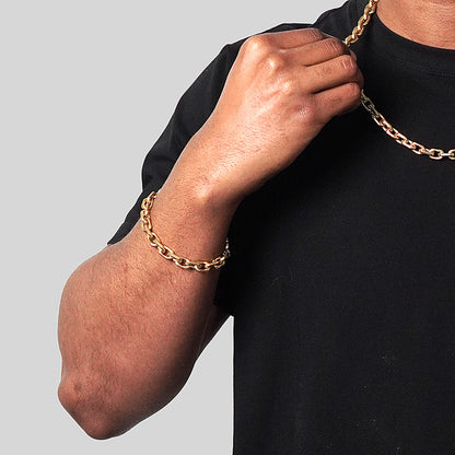 Men's Beveled Edge Rectangular Link Gold Chain Bracelet