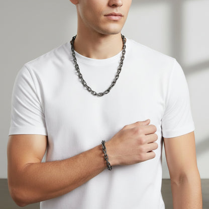 Crucible Jewelry Beveled Edge Rectangular Link Bracelet and Necklace Set