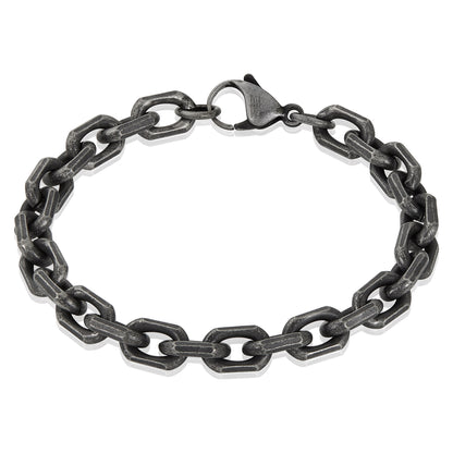 Men's Beveled Edge Rectangular Link Gunmetal Chain Bracelet