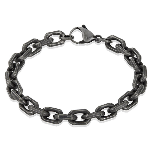 Men's Beveled Edge Rectangular Link Gunmetal Chain Bracelet