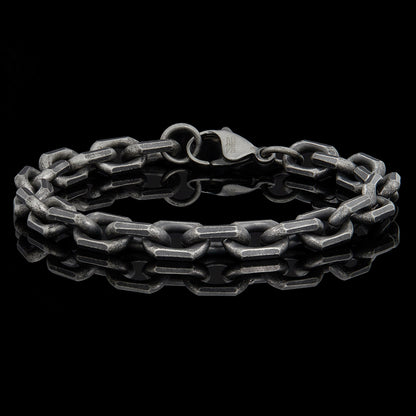 Men's Beveled Edge Rectangular Link Gunmetal Chain Bracelet