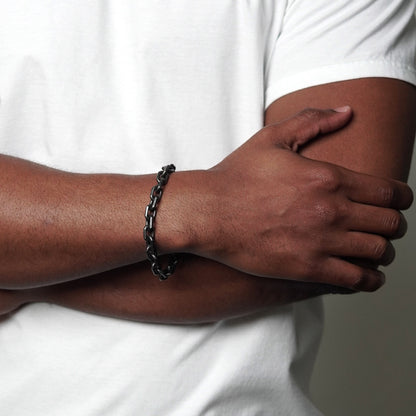 Men's Beveled Edge Rectangular Link Gunmetal Chain Bracelet