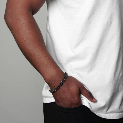 Men's Beveled Edge Rectangular Link Gunmetal Chain Bracelet