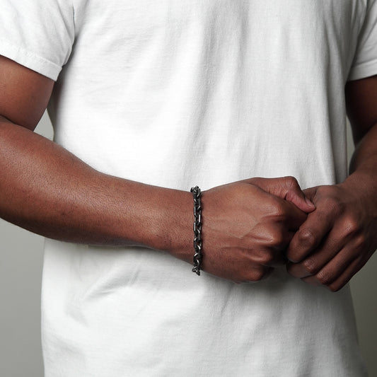 Men's Beveled Edge Rectangular Link Gunmetal Chain Bracelet