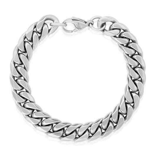 Crucible Jewelry Rounded Beveled Edge Curb Chain Stainless Steel Bracelet
