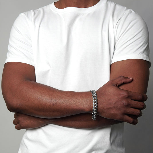 Crucible Jewelry Rounded Beveled Edge Curb Chain Stainless Steel Bracelet