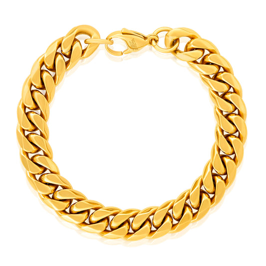 Men's Rounded Beveled Edge Curb Chain Gold Steel Bracelet