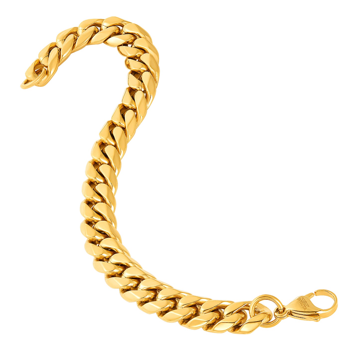 Men's Rounded Beveled Edge Curb Chain Gold Steel Bracelet
