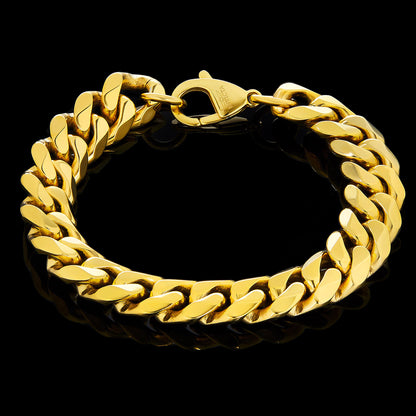 Men's Wide Curb Chain Gold Steel Bracelet