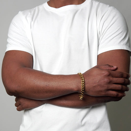 Men's Wide Curb Chain Gold Steel Bracelet