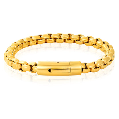 Men's Box Chain Cuff Gold Steel Bracelet