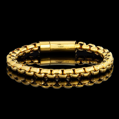 Men's Box Chain Cuff Gold Steel Bracelet