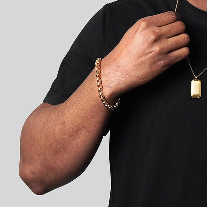 Men's Box Chain Cuff Gold Steel Bracelet