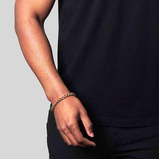 Men's Box Chain Cuff Gold Steel Bracelet