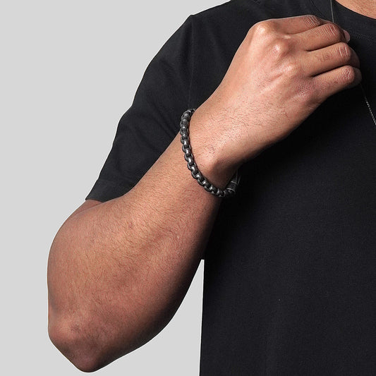 Men's Box Chain Cuff Gunmetal Steel Bracelet
