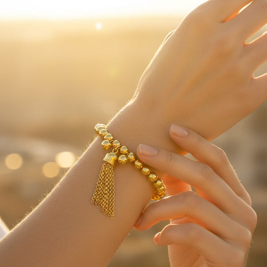 ELYA Polished Bead Tassel Bead Stainless Steel Bracelet (6mm) - 6.5"