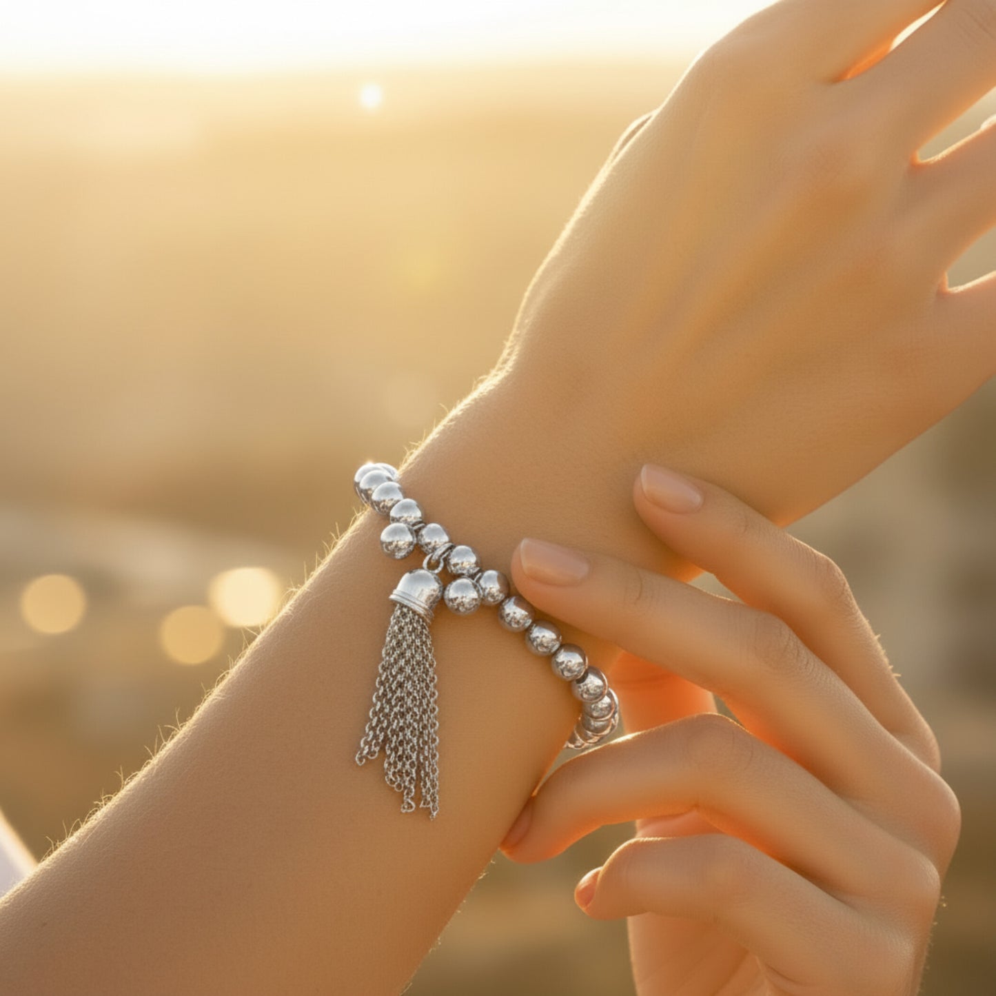 ELYA Polished Bead Tassel Bead Stainless Steel Bracelet (6mm) - 6.5"