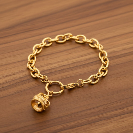 ELYA Women's Crown Charm Gold Plated Stainless Steel Bracelet