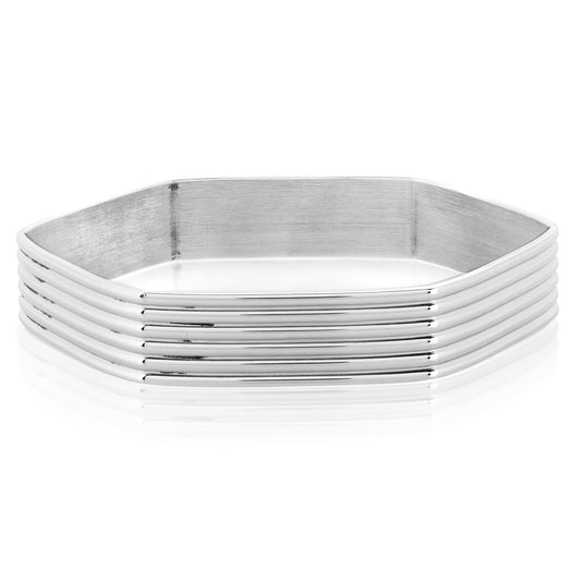 ELYA Women's Grooved Stainless Steel Hexagon Bangle Bracelet