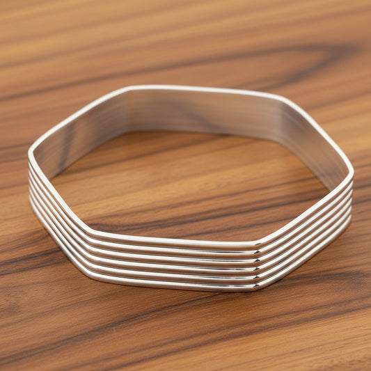 ELYA Women's Grooved Geometric Steel Bangle Bracelet