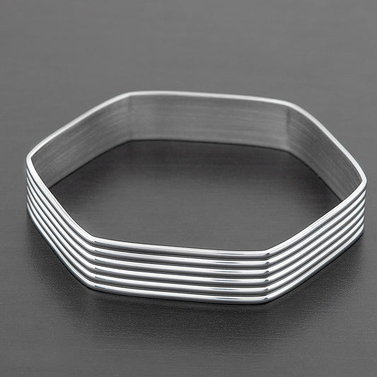 ELYA Women's Grooved Stainless Steel Hexagon Bangle Bracelet