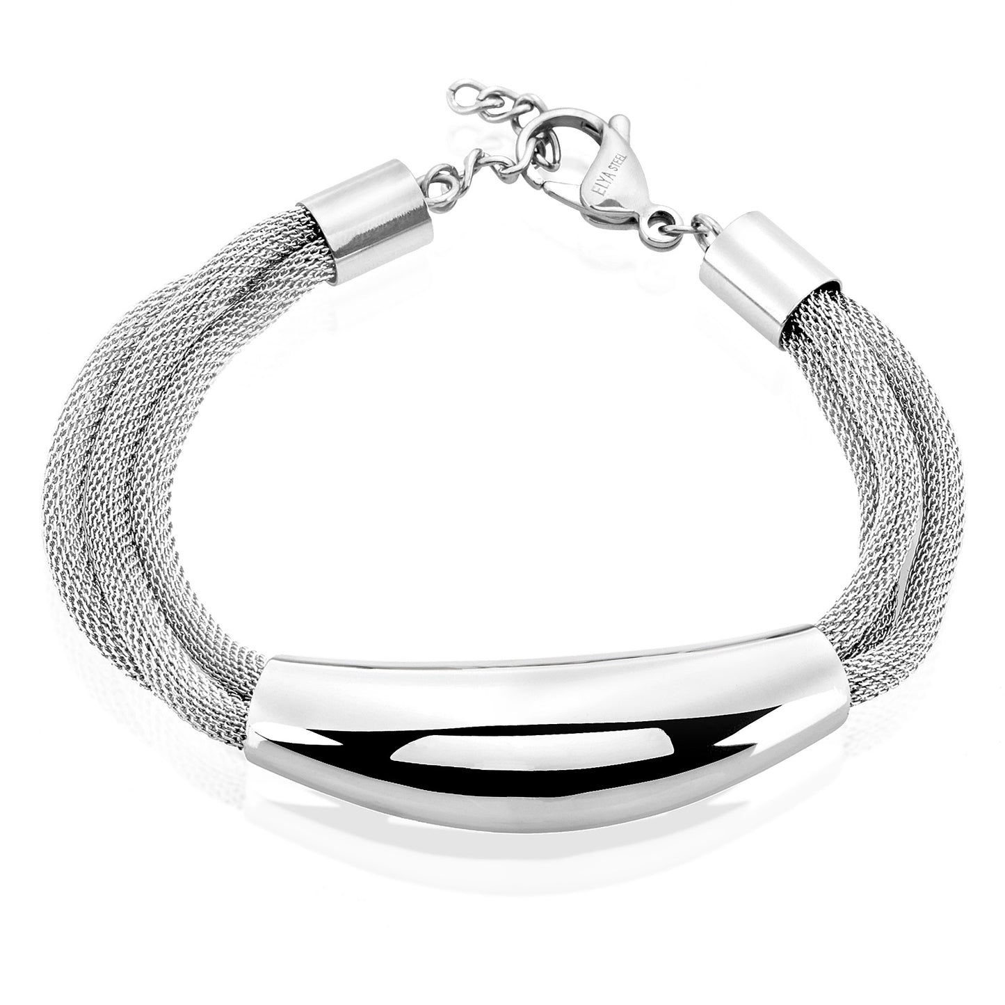ELYA Women's Polish Curved Tube Twisted Mesh Strand Stainless Steel Bracelet
