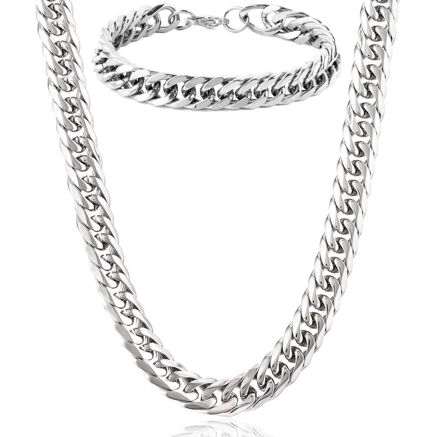 Men's Bracelet and Necklace Stainless Steel Curb Chain Set