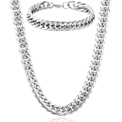 Men's Bracelet and Necklace Stainless Steel Curb Chain Set