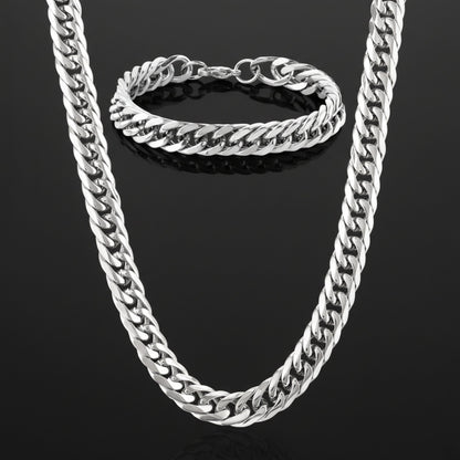 Men's Bracelet and Necklace Stainless Steel Curb Chain Set