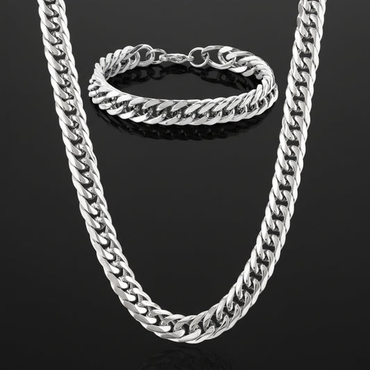 Men's Bracelet and Necklace Stainless Steel Curb Chain Set
