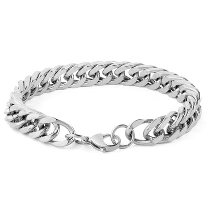 Men's Polished Stainless Steel Curb Chain Bracelet (10mm) - 8"