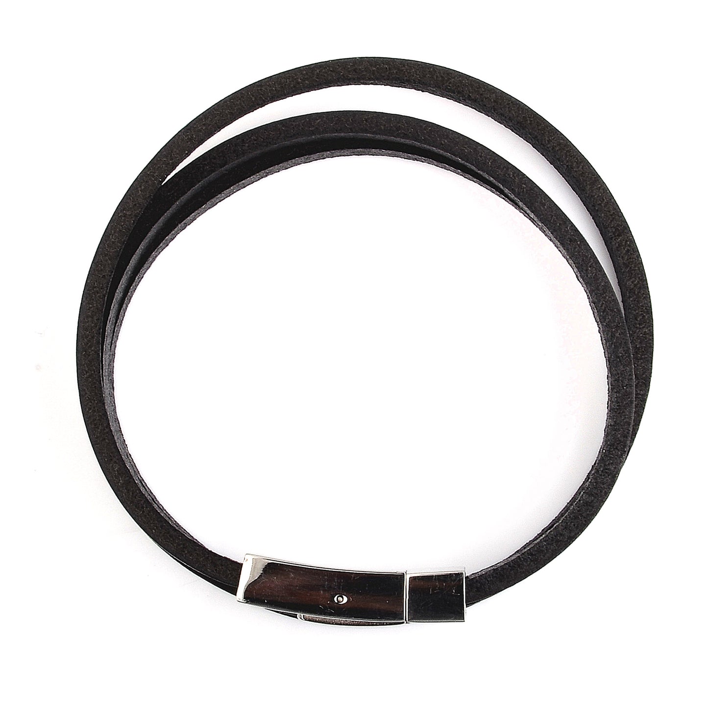 Men's Stainless Steel Clasp Black Leather Wrap Bracelet